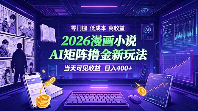 爆款小说漫画大阅读 ai矩阵操作 当天可见收益 日入400+ 零门槛 高收益-知芽创业社