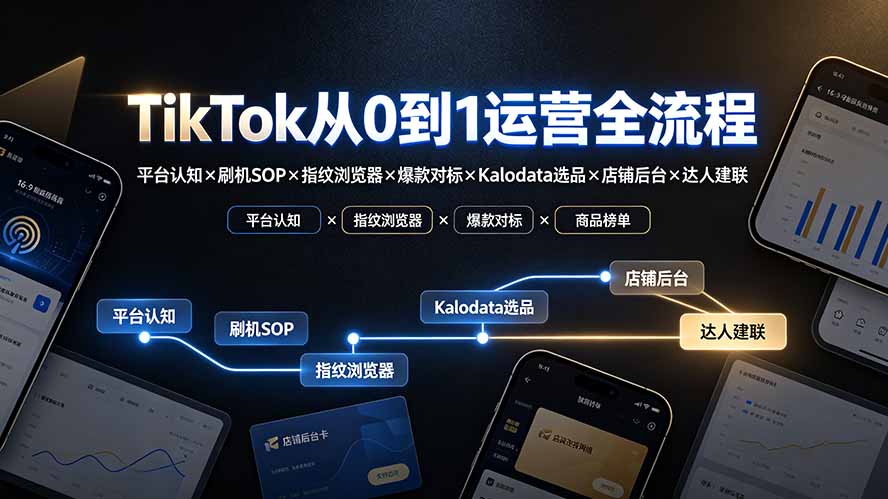 TikTok从0到1运营全流程：平台认知×刷机SOP×指纹浏览器×爆款对标×Kalodata选品×店铺后台×达人建联-知芽创业社