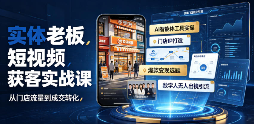 实体老板短视频获客实战课｜AI智能体工具全套实操、门店IP打造、爆款变现选题、数字人无人出镜引流完整教程-知芽创业社