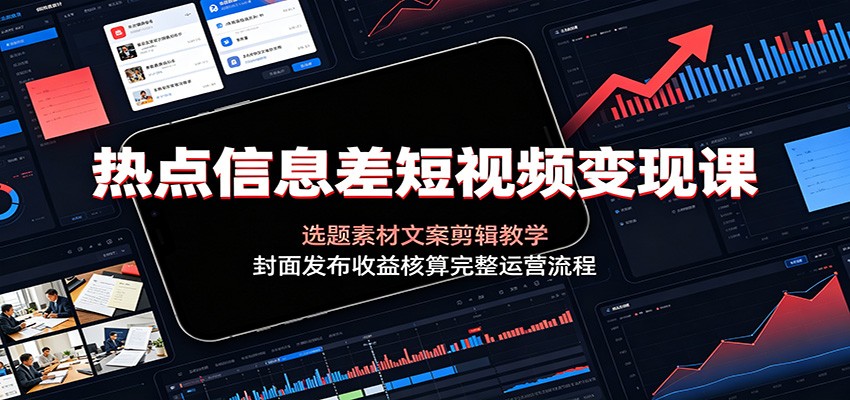 热点信息差短视频变现课：选题素材文案剪辑教学，封面发布收益核算完整运营流程-知芽创业社