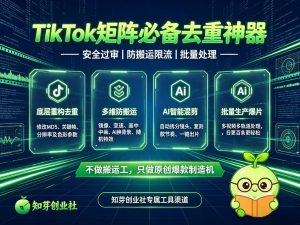 TikTok矩阵必备 去重神器 批量处理 安全过审 防搬运限流-知芽创业社
