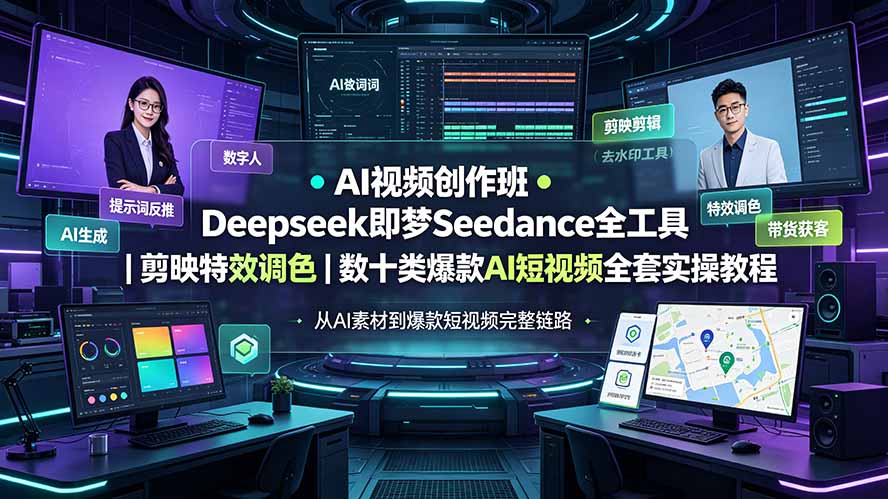 AI视频创作班◆Deepseek即梦Seedance全工具｜剪映特效调色｜数十类爆款AI短视频全套实操教程-知芽创业社