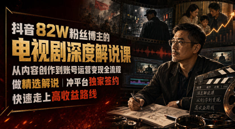 抖音82W粉丝博主的电视剧深度解说课,从内容创作到账号运营变现全流程,做精选解说,冲平台独家签约,快速走上高收益路线-知芽创业社