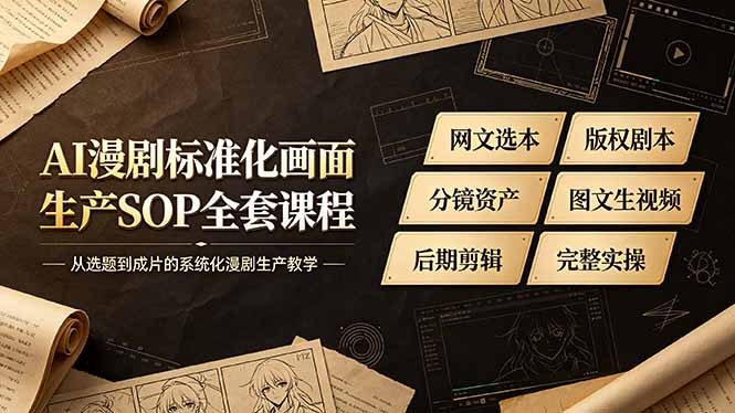 AI漫剧标准化画面生产SOP全套课程，网文选本版权剧本分镜资产全覆盖，图文生视频后期剪辑完整实操教学-知芽创业社
