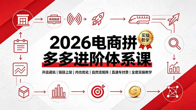 2026电商拼多多进阶体系课,开店避坑,链接上架,内功优化,自然流矩阵|直通车付费|全套实操教学-知芽创业社