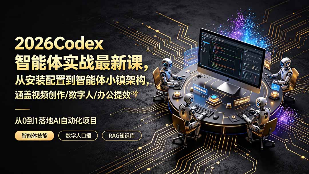 2026Codex智能体实战最新课,从安装配置到智能体小镇架构,涵盖视频创作/数字人/办公提效全技能-知芽创业社