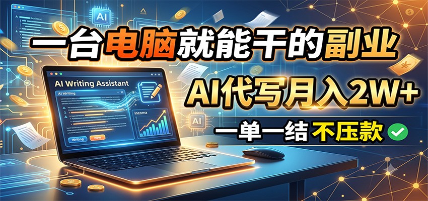 一台电脑就能干的副业，AI代写月入2W+，一单一结不压款-知芽创业社