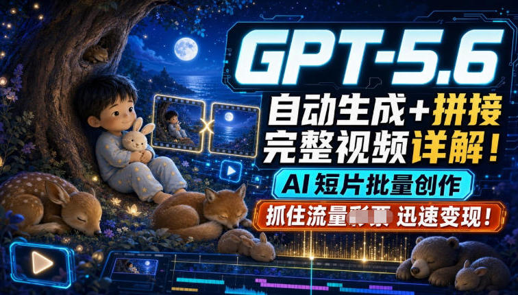 GPT-5.6自动生成+拼接完整视频详解,AI短片批量创作,抓住流量迅速变现!-知芽创业社