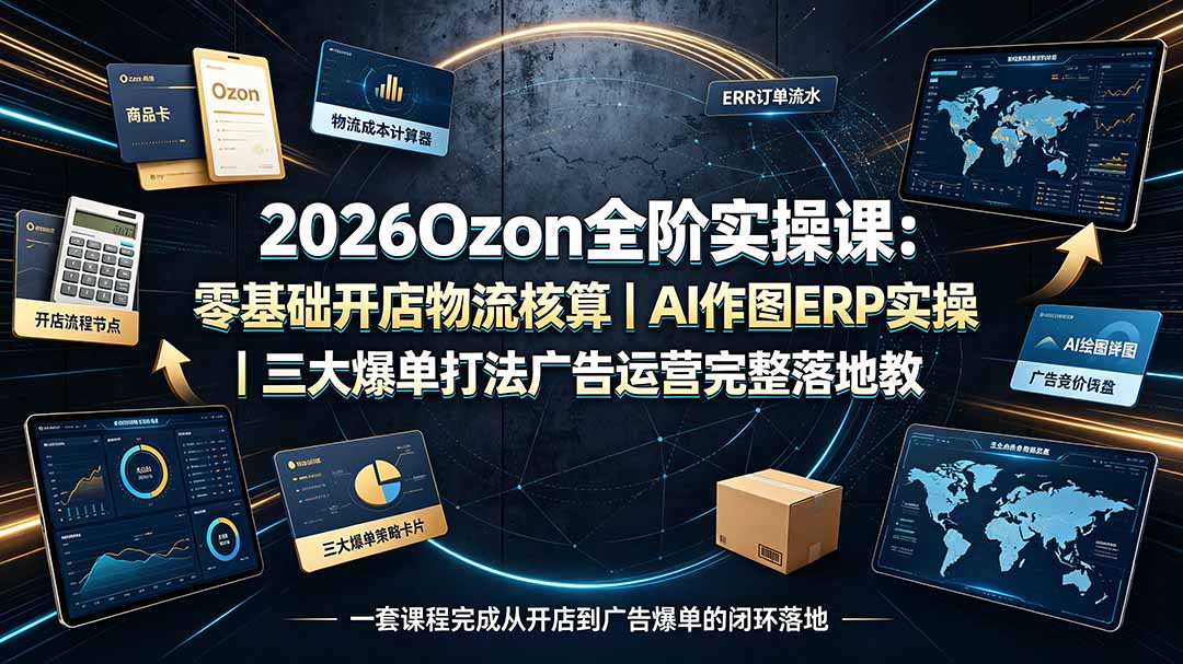 2026Ozon全阶实操课:零基础开店物流核算|AI作图ERP实操|三大爆单打法广告运营完整落地教程-知芽创业社