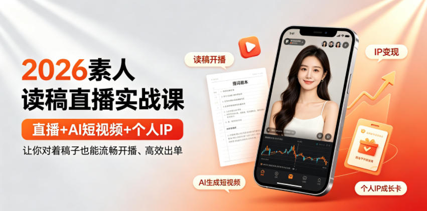 2026素人读稿直播实战课｜直播+AI短视频+个人IP，让你对着稿子也能流畅开播、高效出单-知芽创业社