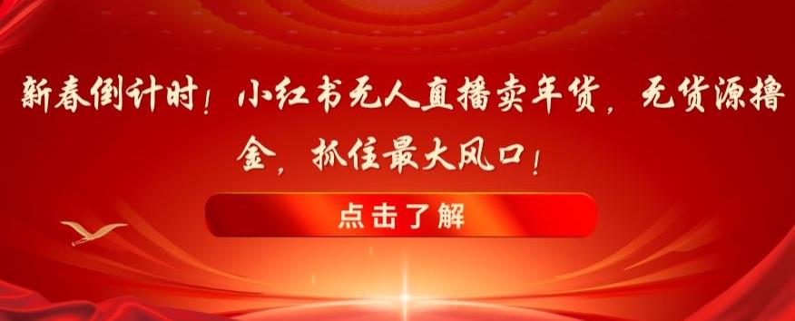 新春倒计时！小红书无人直播卖年货，无货源撸金，抓住最大风口【揭秘】-知芽创业社