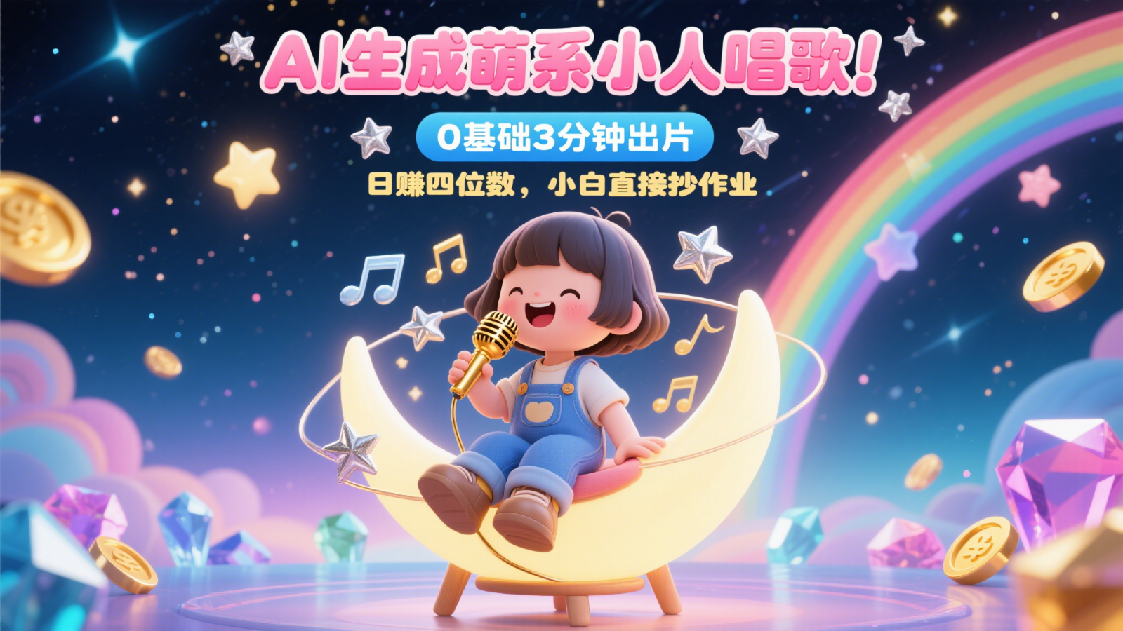 AI生成萌系小人唱歌!0基础3分钟出片,28个作品涨粉9万,日赚四位数,小白直接抄作业-知芽创业社