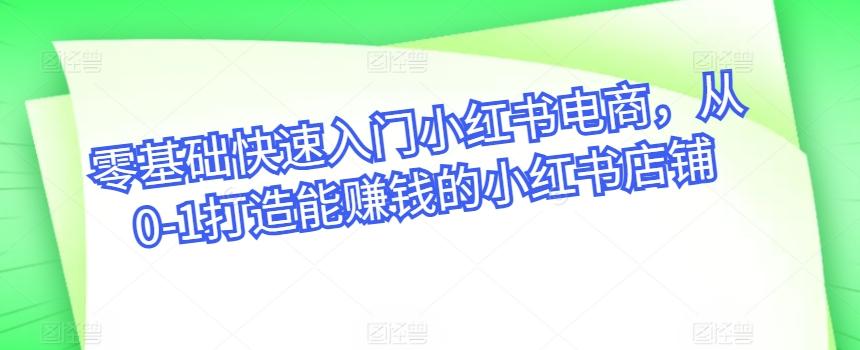 零基础快速入门小红书电商，从0-1打造能赚钱的小红书店铺-知芽创业社