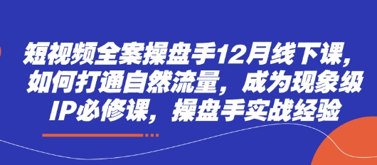 短视频全案操盘手12月线下课,如何打通自然流量,成为现象级IP必修课,操盘手实战经验-知芽创业社