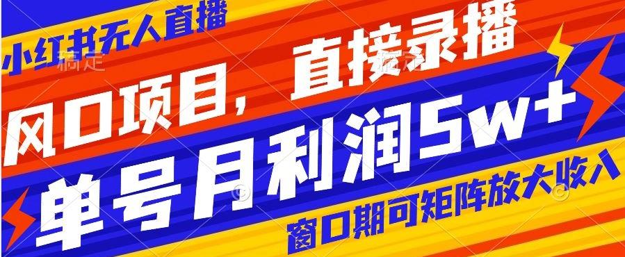 风口项目，小红书无人直播带货，直接录播，可矩阵，月入5w+【揭秘】-知芽创业社