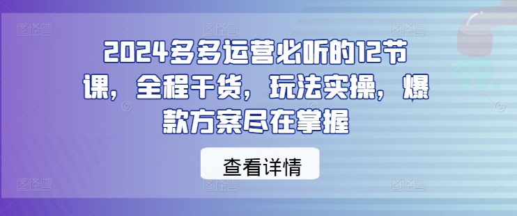 2024多多运营必听的12节课,全程干货,玩法实操,爆款方案尽在掌握-知芽创业社