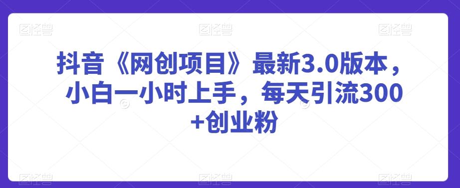 抖音《网创项目》最新3.0版本，小白一小时上手，每天引流300+创业粉【揭秘】-知芽创业社