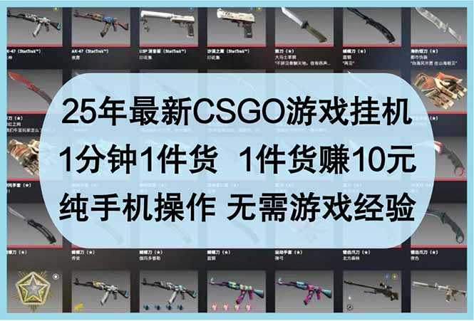 25年最新CSGO游戏挂机，1分钟1件货，1件货赚10元 纯手机操作 无需游戏经验-知芽创业社
