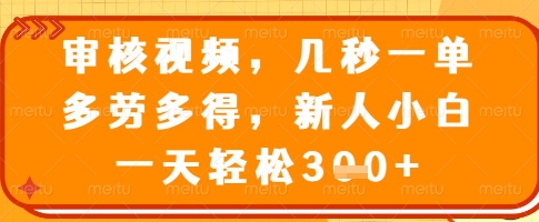 审核视频，几秒一单，多劳多得，新人小白一天轻松3张【揭秘】-知芽创业社