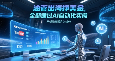 油管出海挣美金，全部通过AI自动化实操，从0到1实现月入过W-知芽创业社