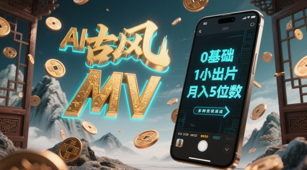 AI一键生成古风音乐MV，0剪辑基础1小时出片，多种变现渠道，一部手机月入5位数-知芽创业社