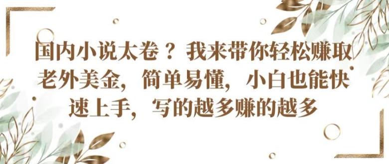 国内小说太卷 ?带你轻松赚取老外美金,简单易懂,小白也能快速上手,写的越多赚的越多【揭秘】-知芽创业社