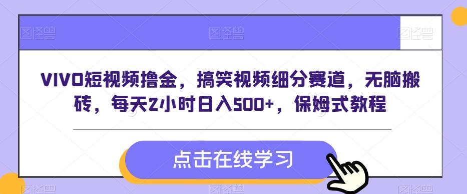 VIVO短视频撸金，搞笑视频细分赛道，无脑搬砖，每天2小时日入500+，保姆式教程-知芽创业社