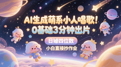 AI生成萌系小人唱歌，0基础3分钟出片，28个作品涨粉8.9W，单条最高19W赞，日入四位数，小白直接抄作业-知芽创业社