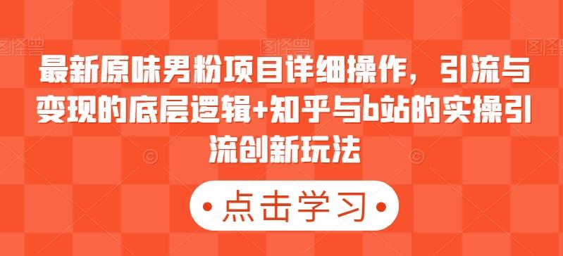 最新原味男粉项目详细操作，引流与变现的底层逻辑+知乎与b站的实操引流创新玩法-知芽创业社