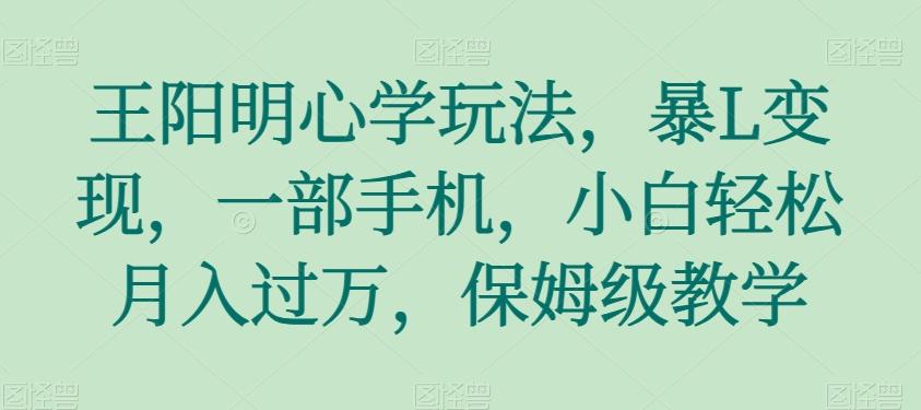 王阳明心学玩法，暴L变现，一部手机，小白轻松月入过万，保姆级教学【揭秘】-知芽创业社