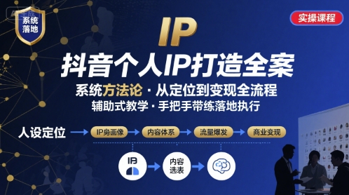 抖音个人IP系统落地实操大课，实操课程，辅助落地-知芽创业社