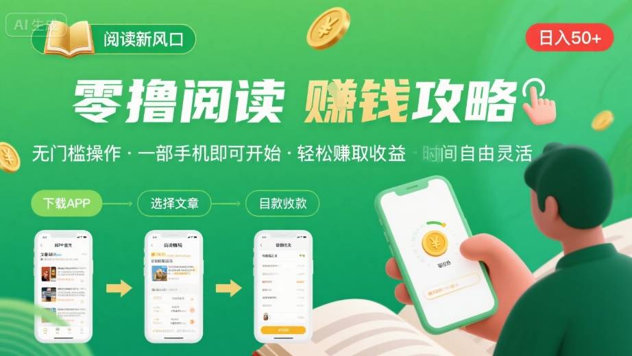 零撸阅读新风口，无门槛轻松挣，一部手机，日入 50-3张【揭秘】-知芽创业社