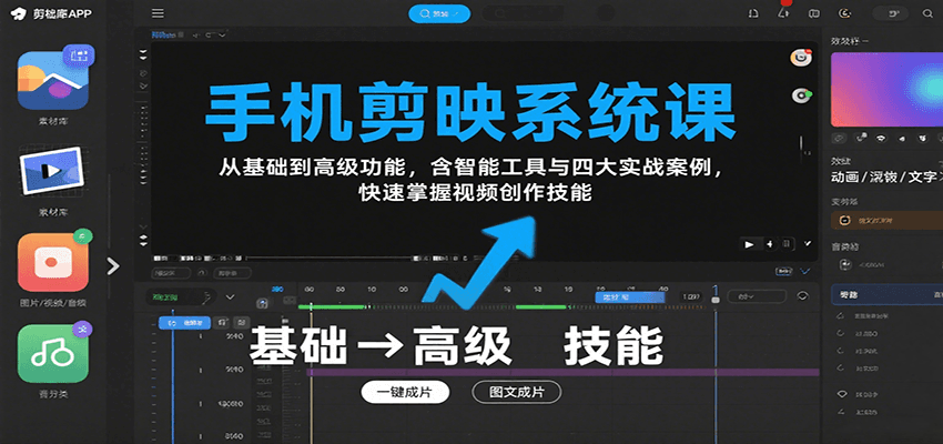手机剪映系统课，从基础到高级功能，含智能工具与四大实战案例，快速掌握视频创作技能-知芽创业社