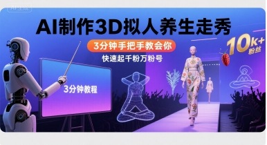 Ai制作3D拟人养生走秀，3分钟手把手教会你，快速起千粉万粉号-知芽创业社