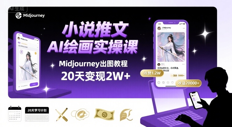小说推文干货分享之AI绘画MJ出图实操课，用Midjourney做小说推文，20天挣2w-知芽创业社