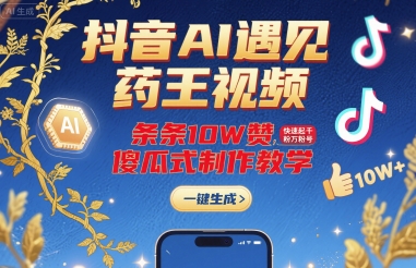 抖音AI遇见药王视频，条条10W赞，快速起千粉万粉号，傻瓜式制作教学-知芽创业社