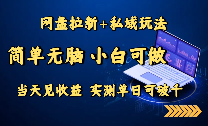 网盘拉新+私域玩法，简单无脑，小白可做，当天见收益，实测单日可破千-知芽创业社
