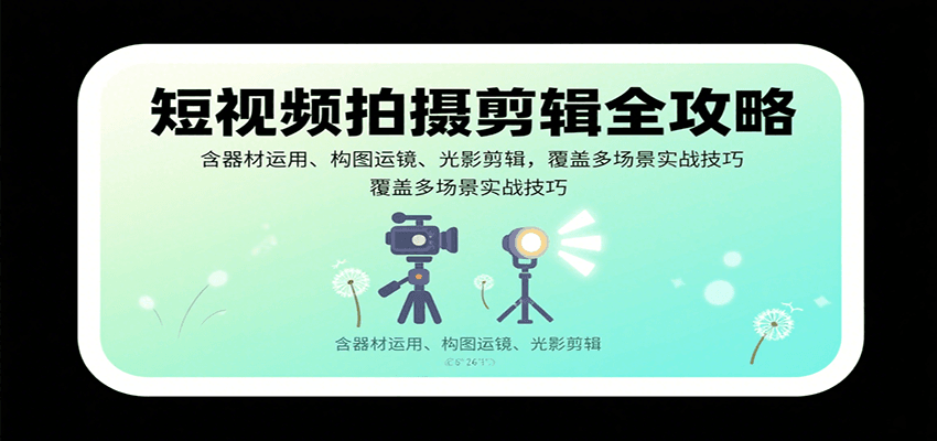 短视频拍摄剪辑全攻略：含器材运用、构图运镜、光影剪辑，覆盖多场景实战技巧-知芽创业社