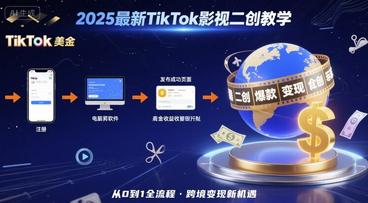 2025年最新TikTok影视二创教学，从注册到发布撸美金全流程，跨境变现新机遇-知芽创业社