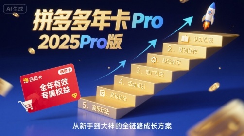 拼多多年卡2025Pro版，五大板块从认知到基础、从推广到活动、从活动到玩法-知芽创业社