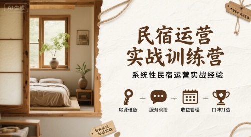 民宿运营实战训练营，系统性民宿运营实战经验-知芽创业社