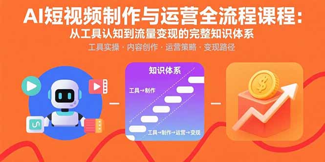 AI短视频制作与运营全流程课程：从工具认知到流量变现的完整知识体系-知芽创业社