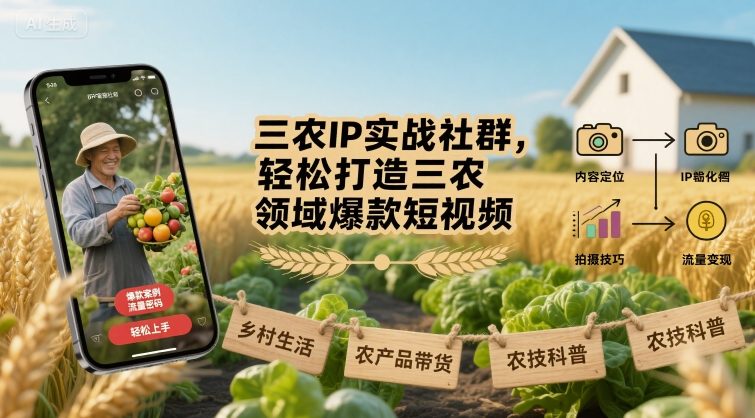三农IP实战社群，轻松打造三农领域爆款短视频-知芽创业社