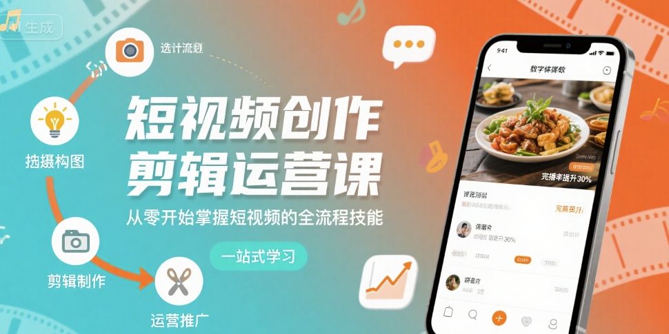 短视频创作剪辑运营课，从零开始掌握短视频的全流程技能-知芽创业社