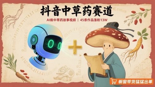 抖音中草药赛道，用AI做中草药故事视频，45条作品涨粉13W，橱窗带货猛猛出单-知芽创业社