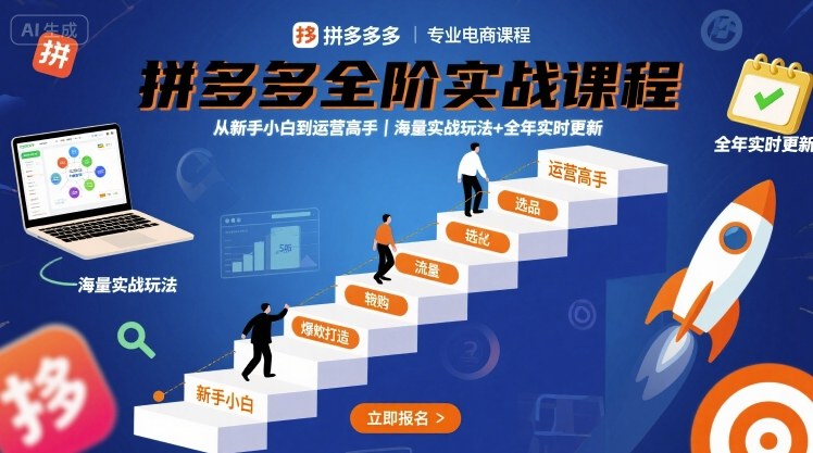 拼多多全阶实战课程，从新手小白到运营高手，海量实战玩法+全年实时更新【2025年9月更新】-知芽创业社
