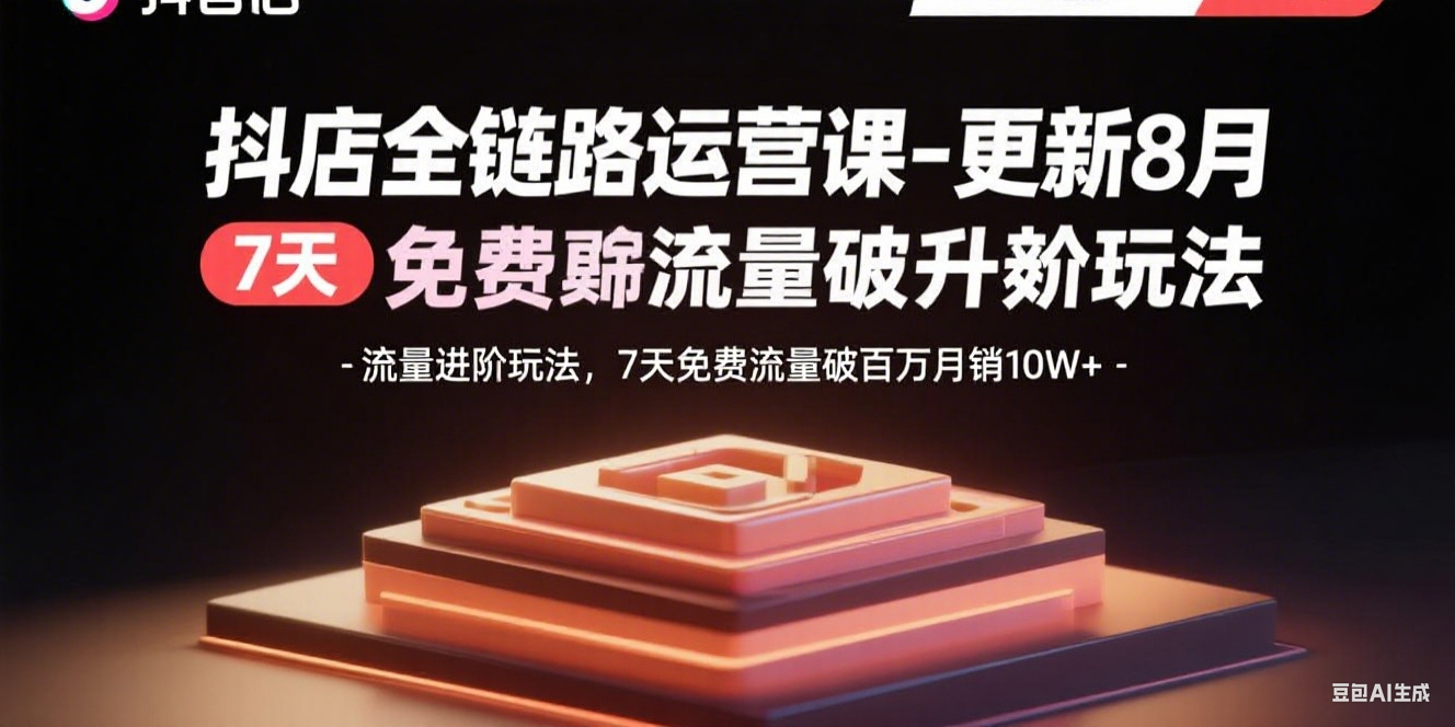 抖店全链路运营课-更新8月：流量进阶玩法，7天免费流量破百万月销10W+-知芽创业社