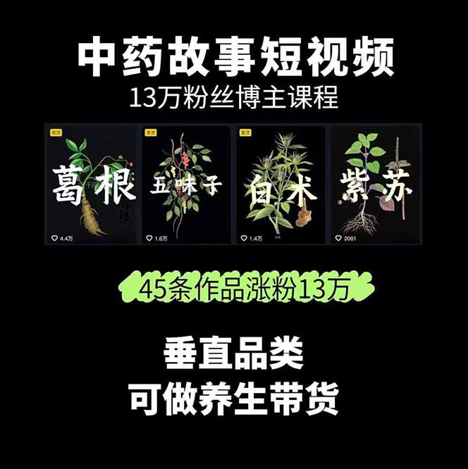 图片[1]-中草药养生赛道：AI文案+故事模板+橱带货，45条作品涨粉13w+单月变现1万+-知芽创业社