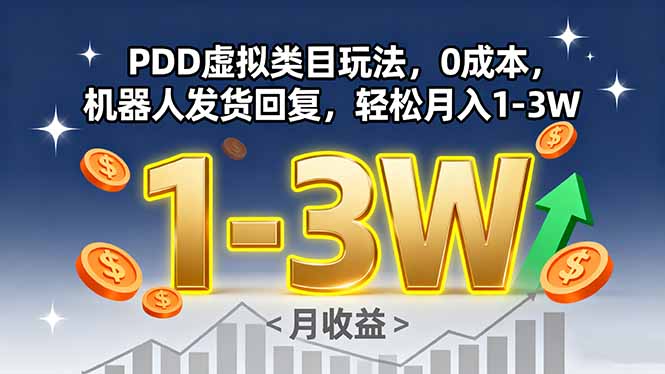 PDD虚拟类目玩法，0成本，机器人发货回复，轻松月入1-3W-知芽创业社