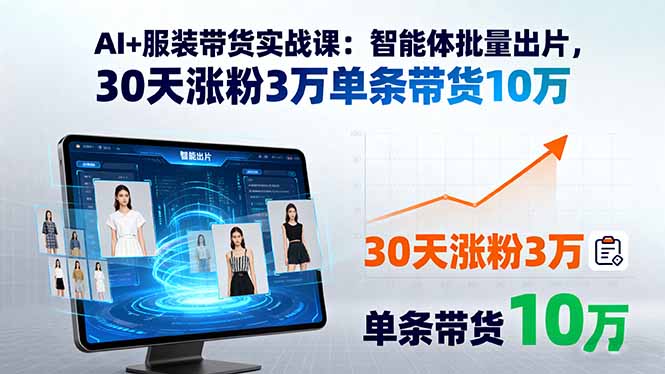 AI+服装带货实战课：智能体批量出片，30天涨粉3万单条带货10万-知芽创业社